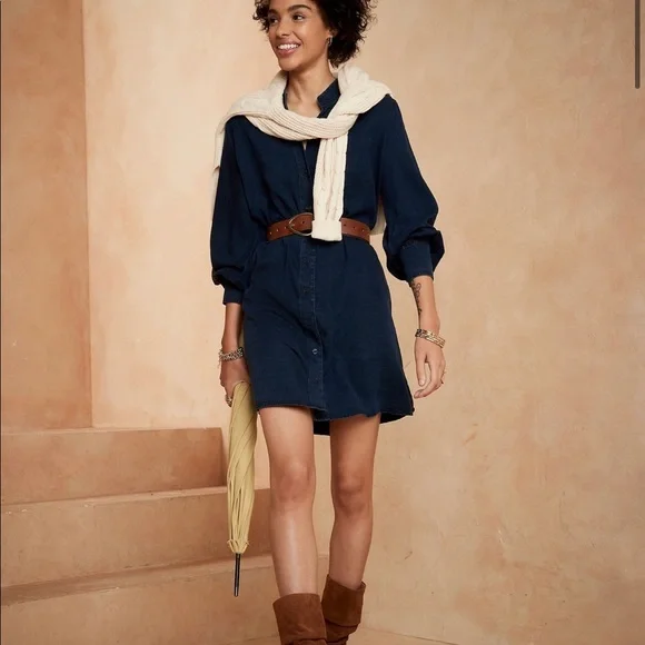 banana republic denim shirt dress Banana Republic TENCEL Fit-and-Flare Shirt Dress,Dark Denim SIZE 6 #326353 E822